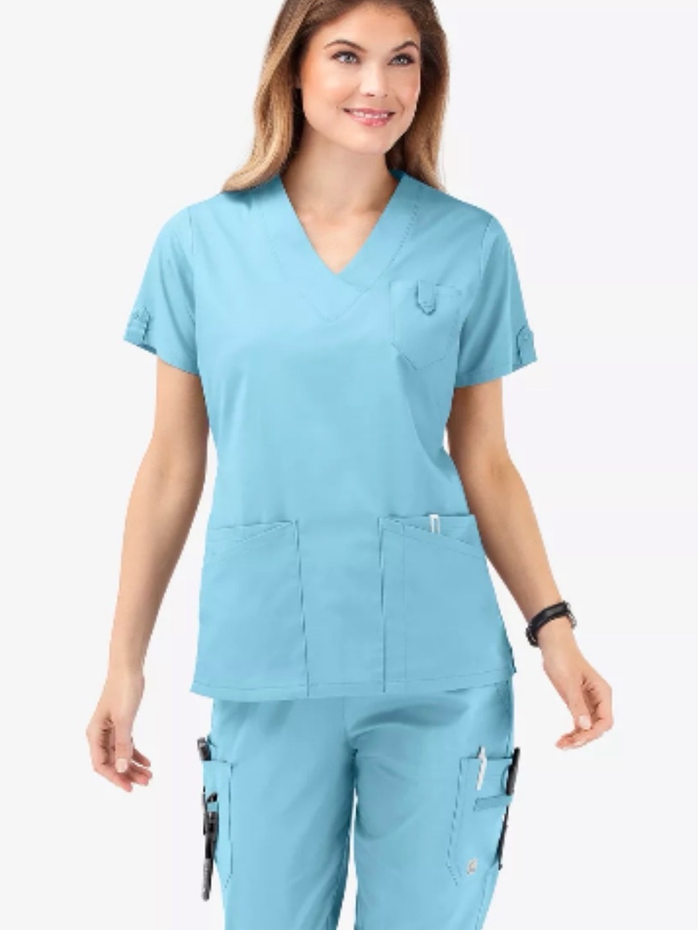 Butter Soft Stretch Women's Light Blue V-Neck Scrub Top